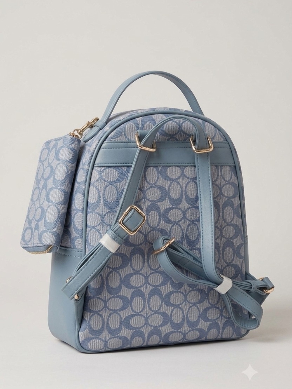 Blue Signature Pattern Mini Backpack with Wallet - Picture 2 of 5